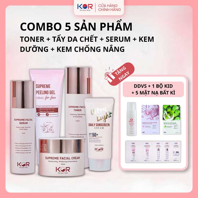 Bộ Chăm Da Chuyên Sâu ( Toner + Tẩy da chết + Serum + Kem dưỡng + Kem chống nắng )