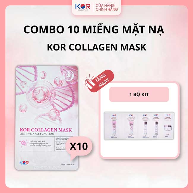 COMBO 10 Miếng mặt nạ KOR COLLAGEN MASK - ANTI WARINKLE FUNCTION