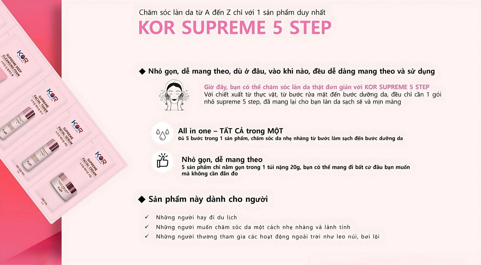 Bộ KOR Supreme 5 Step Travel Kit - Bộ mỹ phẩm du lịch KOR