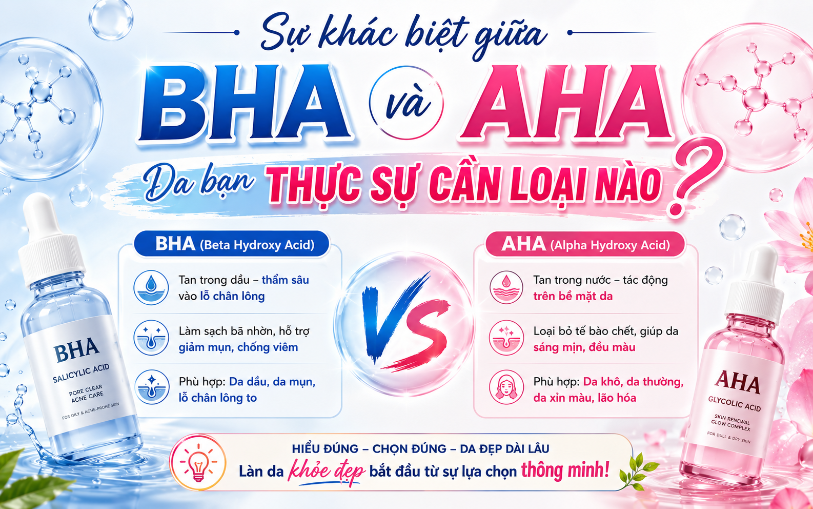 Sự Khác Biệt Giữa BHA Và AHA Da Bạn Thực Sự Cần Loại Nào?