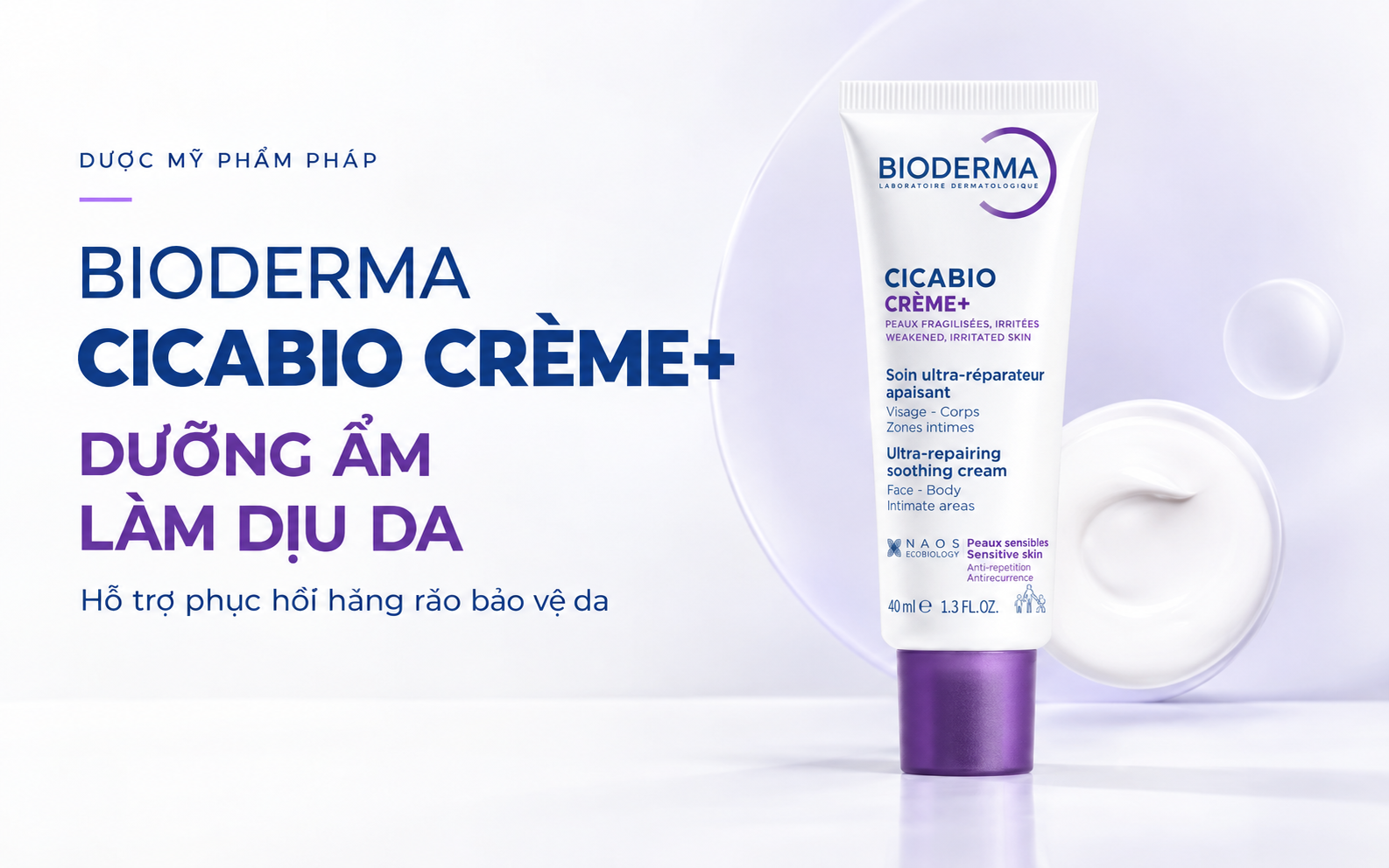 Kem dưỡng phục hồi hỗ trợ làm dịu da Bioderma Cicabio Crème+