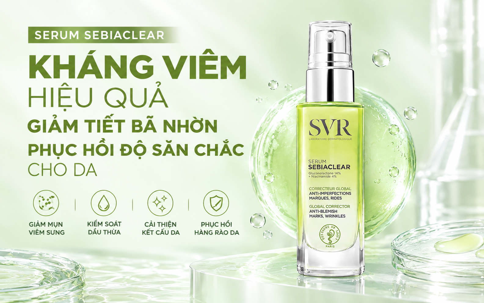 Review SVR Sebiaclear Serum tinh chất giảm mụn, ngừa thâm làm mịn da