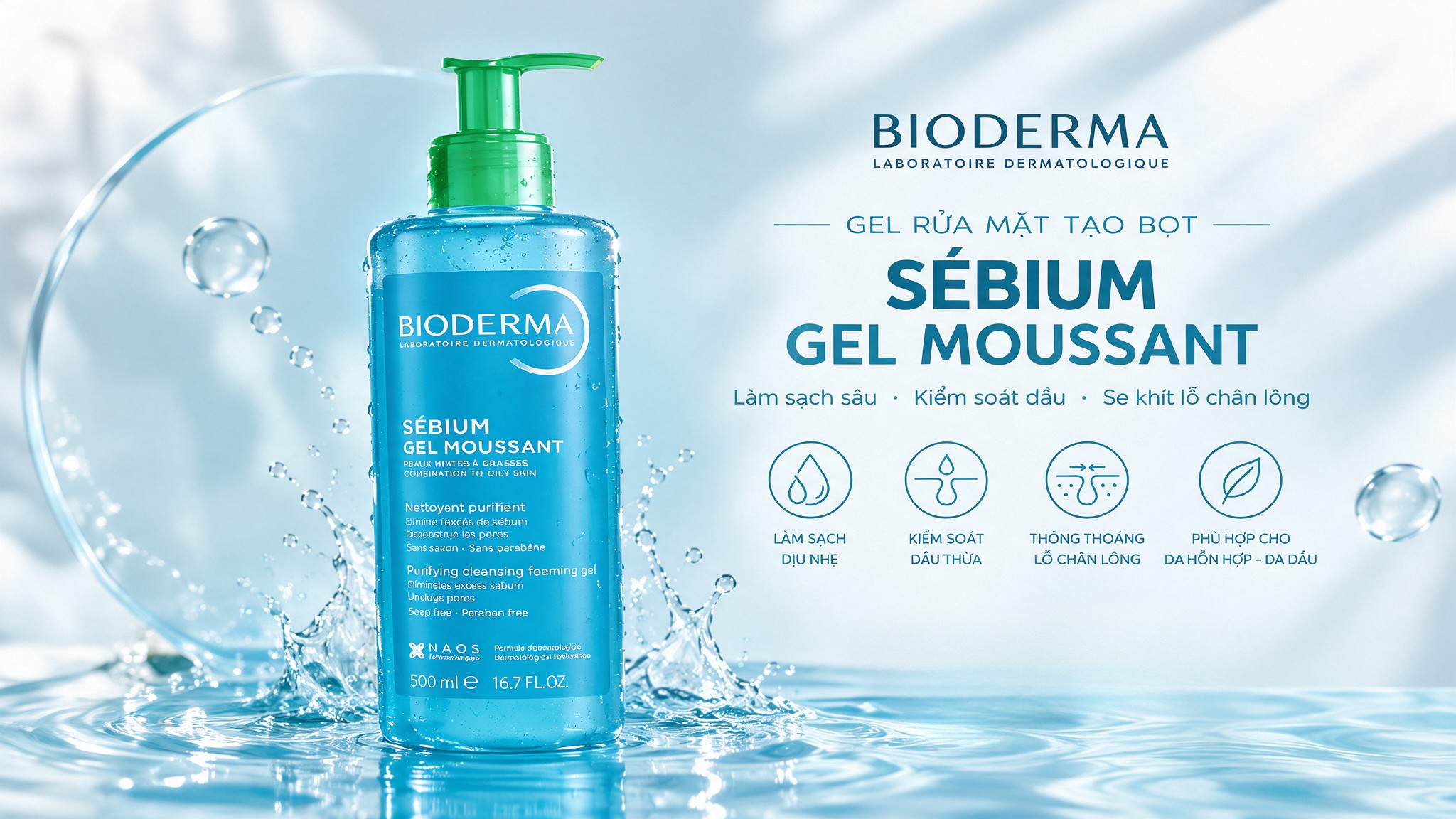 Review Bioderma Sebium Gel Moussant - Gel rửa mặt cho da dầu mụn