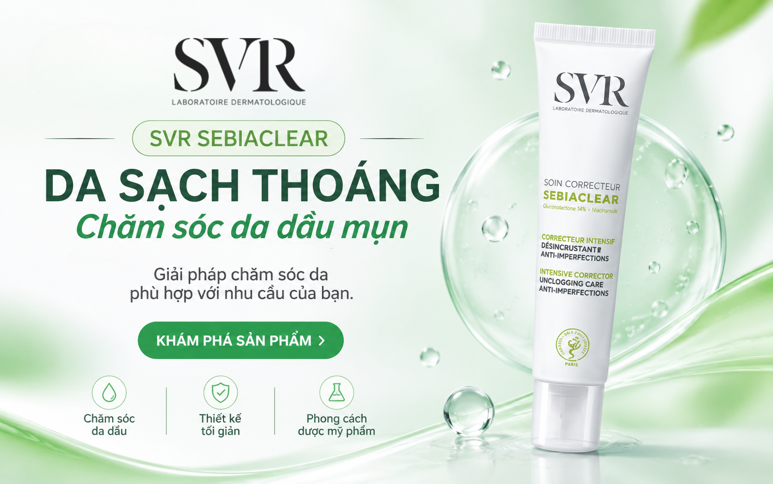 Review kem dưỡng kiềm dầu cho da dầu mụn SVR Sebiaclear Mat+Pores