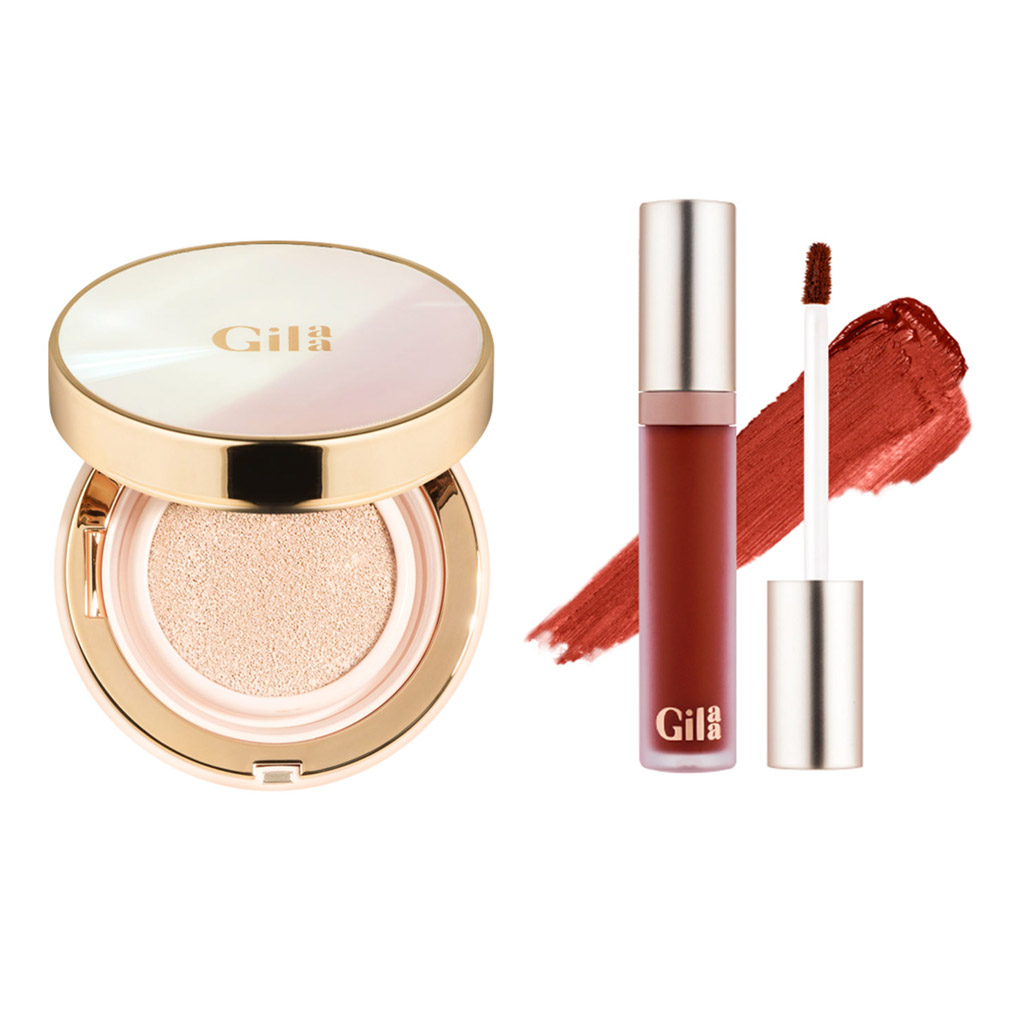 Combo Gilaa Phấn Nước #01 Light Beige + Son Kem Lì Màu Đỏ Thuần