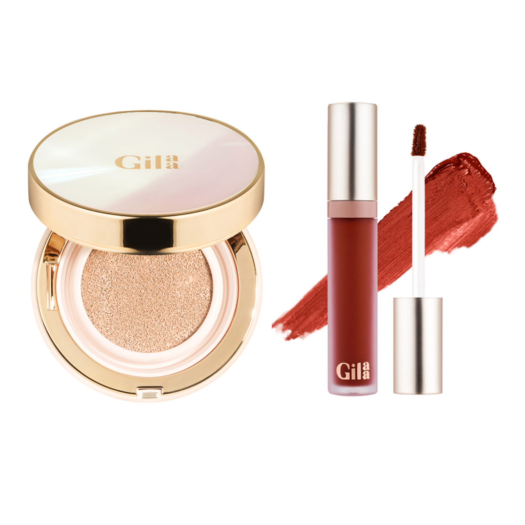 Combo Gilaa Phấn Nước #02 Natural Beige + Son Kem Lì Màu Đỏ Thuần