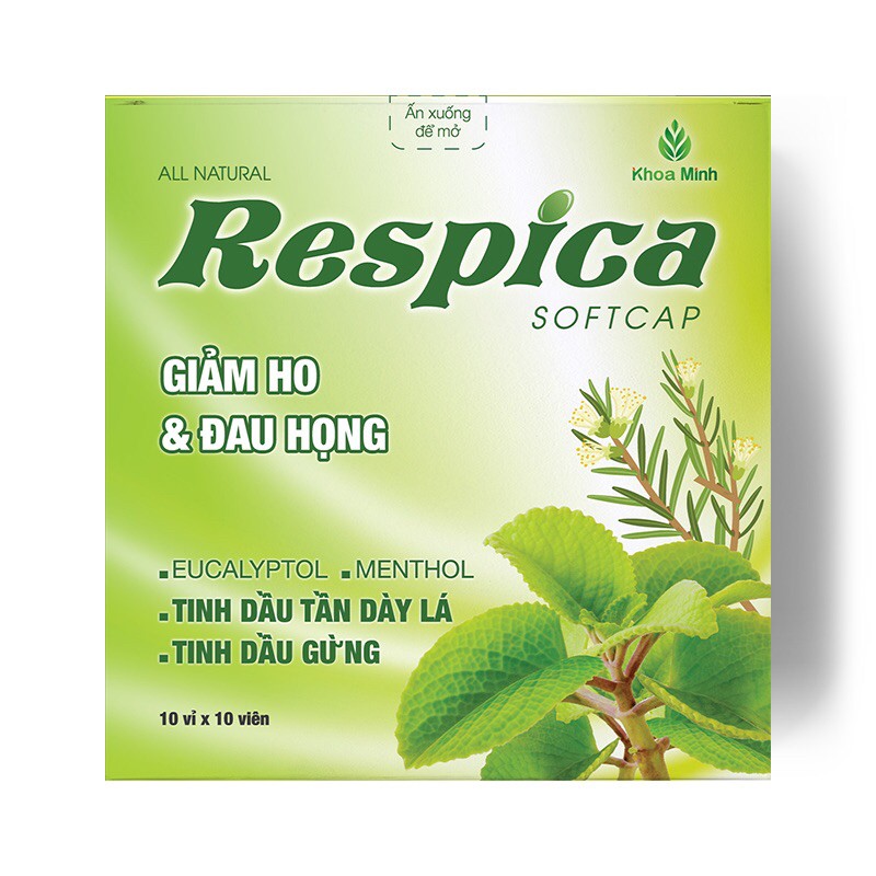 Viên tinh dầu giảm ho, đau họng Respica hộp 100 viên